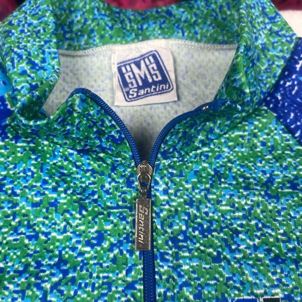Santini Cycling Full-Zip Jacket & Shirt L Blue Green Pixelated Set Made in Italy - Picture 12 of 16